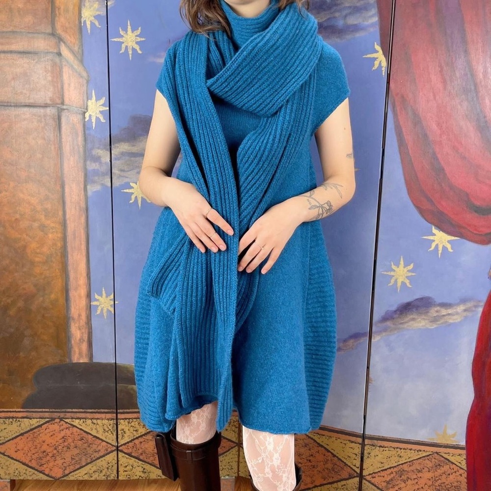 Balenciaga sweater dress + scarf ensemble
